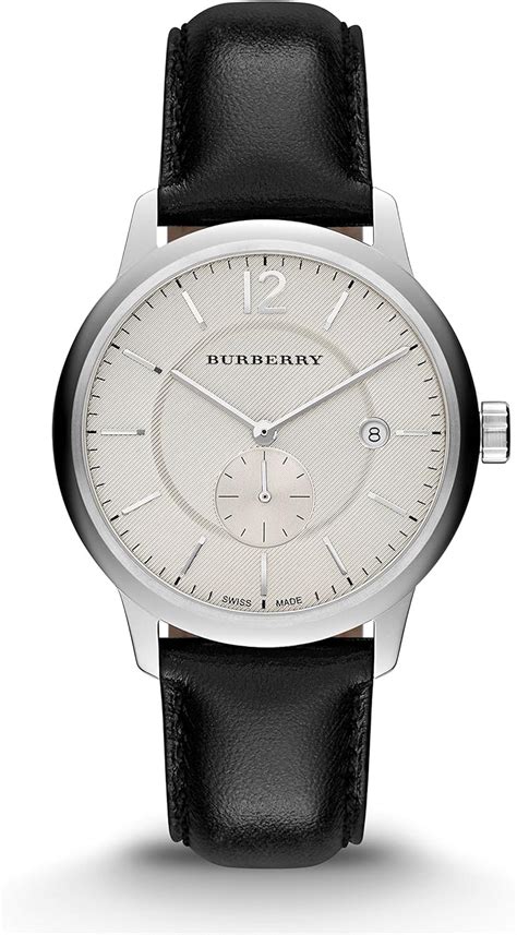 Burberry Classic Round Beige Dial Black Leather Men's Watch 